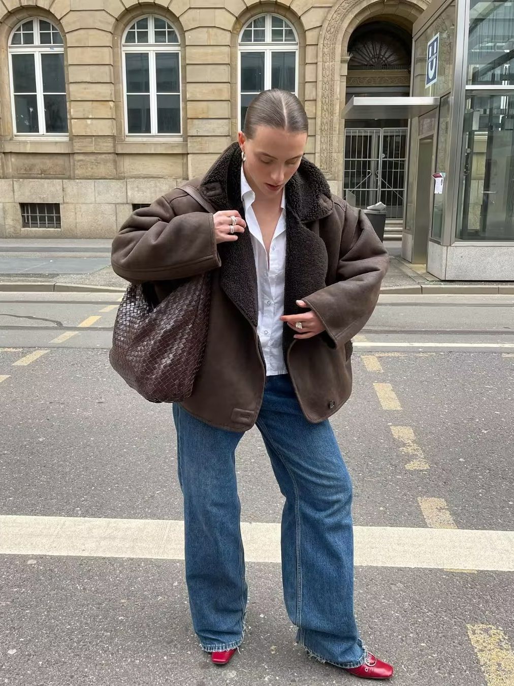 Oversized cotton jacket for women with padded collar Chic und Stil