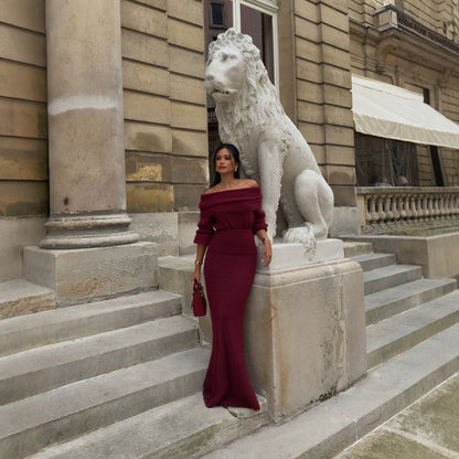 Robe maxi en tricot pour femmes avec décolleté off-shoulder et manches volumineuses Chic und Stil