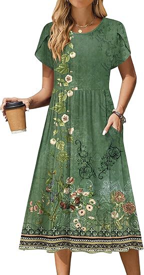 Robe midi pour femmes avec col rond et poches pratiques Chic und Stil