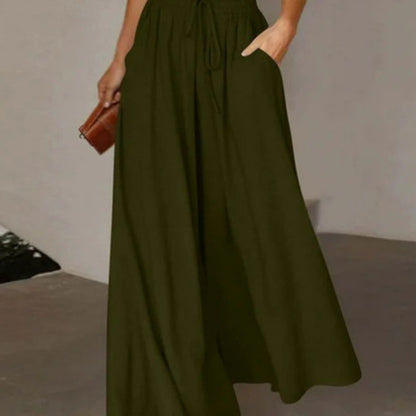 Pantalons Palazzo larges pour femmes avec taille élastique et poches latérales pratiques Chic & Stil
