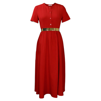 Dames Robe Maxi Élégante avec Boutonnage et Ceinture Glamour Chic und Stil