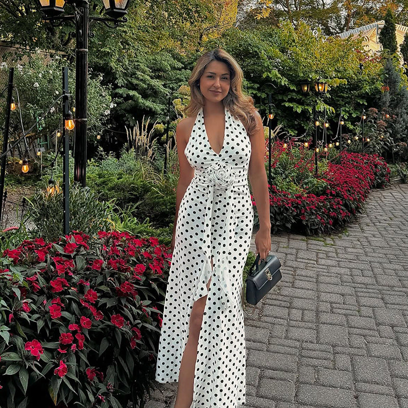Femmes Robe Maxi Élégante à Pois Chic und Stil
