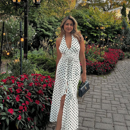 Femmes Robe Maxi Élégante à Pois Chic und Stil