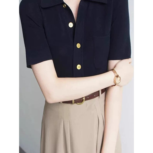 Haut à boutons à manches courtes pour femmes Chic und Stil