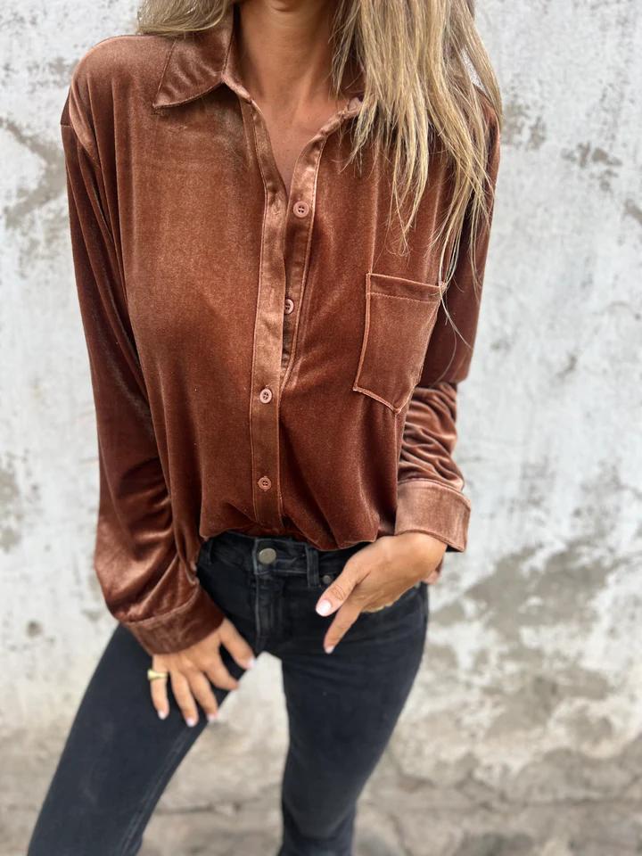 Dames Élégante et brillante blouse en velours Chic und Stil