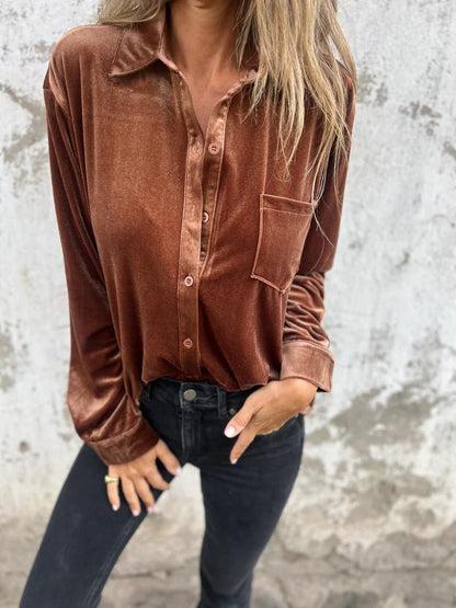 Dames Élégante et brillante blouse en velours Chic und Stil