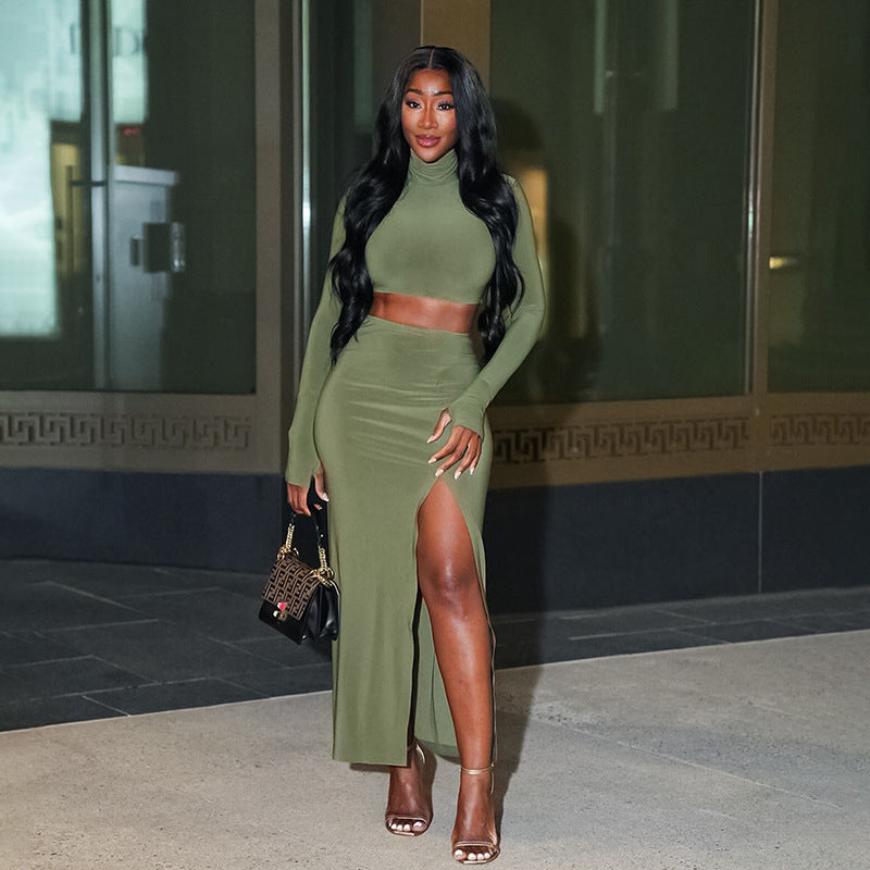 Dames Élégant Ensemble Maxi Deux Pièces Longues Manches Chic und Stil