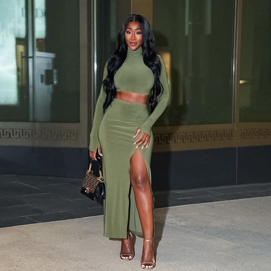 Dames Élégant Ensemble Maxi Deux Pièces Longues Manches Chic und Stil