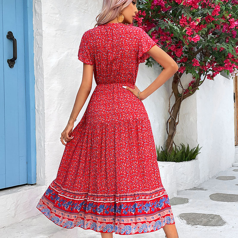 Femme Bohémien Floral Robe Midi Enveloppe Chic und Stil