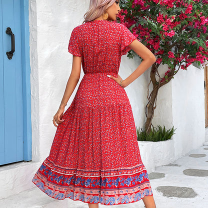 Femme Bohémien Floral Robe Midi Enveloppe Chic und Stil