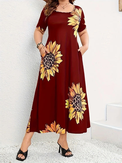 Robe maxi d'été pour femmes avec motif floral de tournesols et poches pratiques Chic und Stil