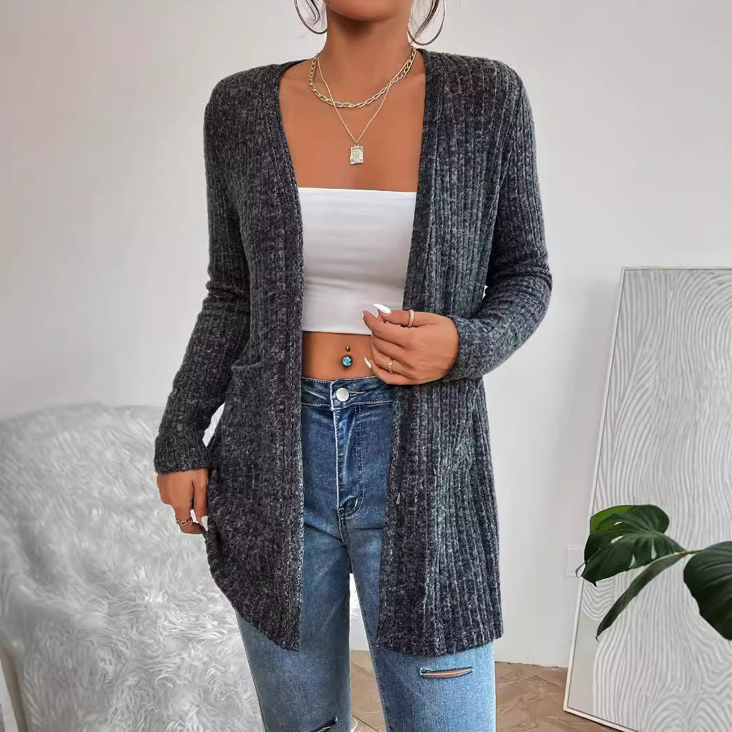 Veste en tricot pour femmes avec design côtelé texturé et poches pratiques Chic und Stil
