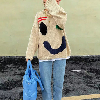 Pull en tricot pour femmes avec un motif smiley joyeux et une coupe décontractée Chic und Stil