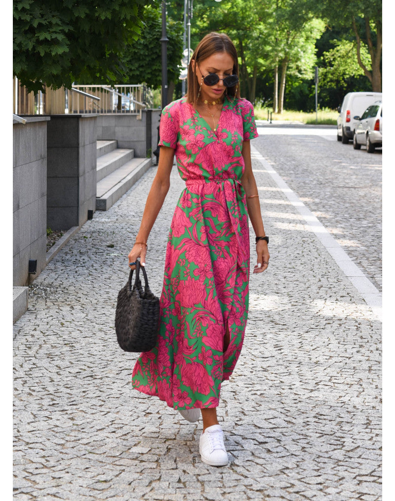 Robe maxi enroulée florale bohème pour femmes Chic und Stil