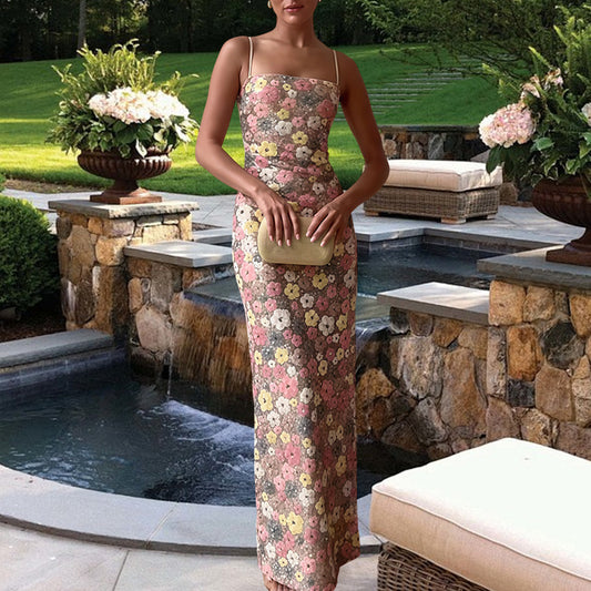 Robe maxi femme avec dentelle florale et bretelles fines Chic und Stil