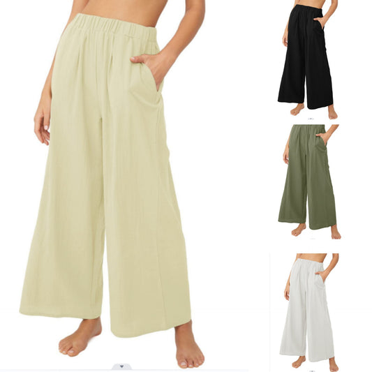 Pantalon d'été pour femmes, ample, avec taille élastique et poches latérales pratiques Chic und Stil
