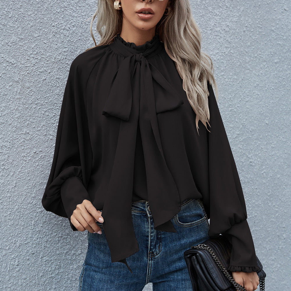 Dames Élégante blouse avec nœud et manches bouffantes Chic und Stil