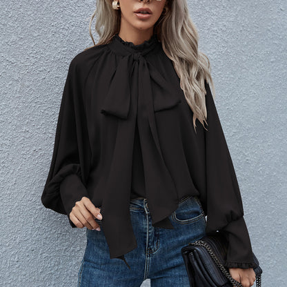 Dames Élégante blouse avec nœud et manches bouffantes Chic und Stil