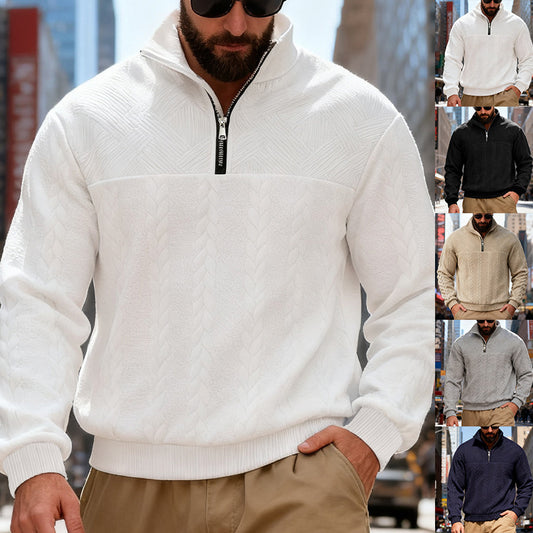 Fleece pullover for men with half-zip and textured pattern Chic und Stil