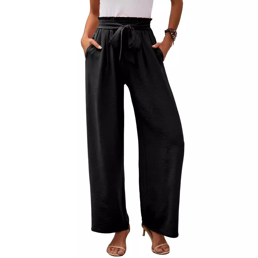 Wide palazzo pants for women with elastic waist and tie belt Chic und Stil