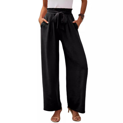 Wide palazzo pants for women with elastic waist and tie belt Chic und Stil