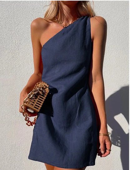 Robes mini asymétriques légères pour femmes en lin de haute qualité Chic und Stil