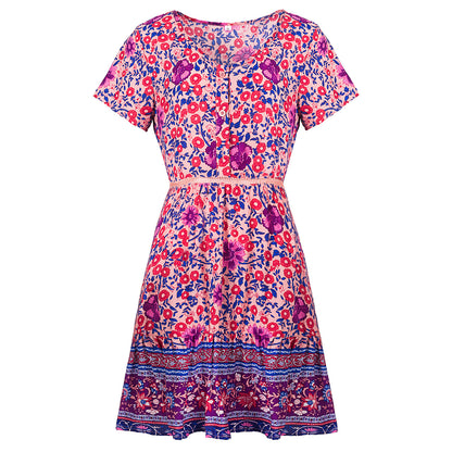 Robe d'été élégante pour femmes avec design floral et ceinture taille Chic und Stil