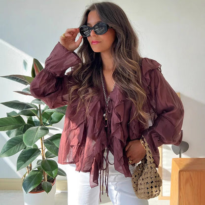 Blouse à volants pour femmes en tissu léger Chic und Stil