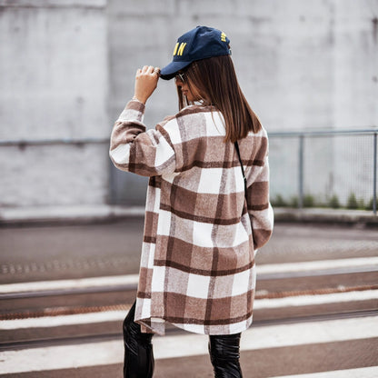 Dames Décontracté Chemise Overshirt Carreaux Chic und Stil