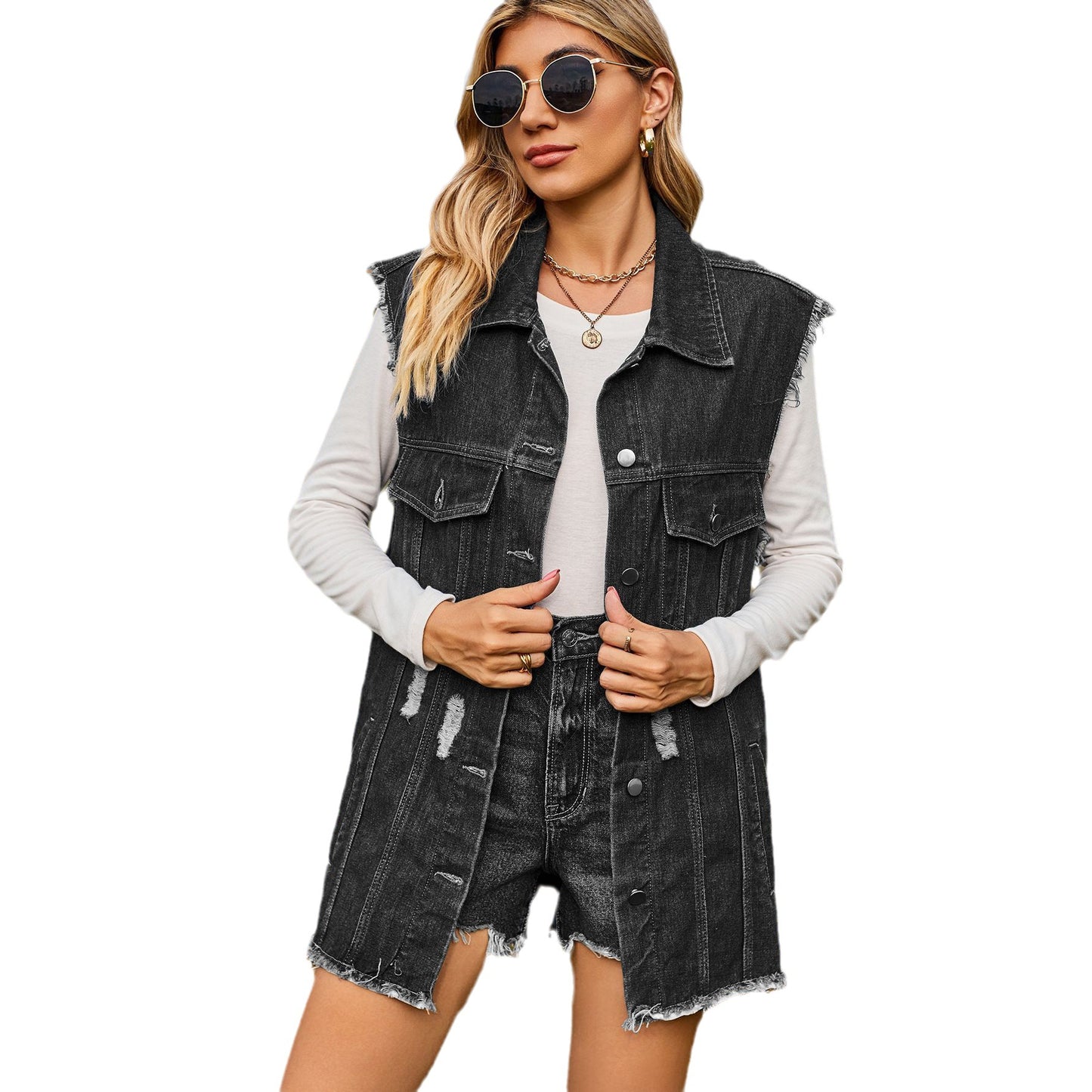 Veste en denim pour femmes au coupe décontracté avec franges et poches pratiques Chic und Stil