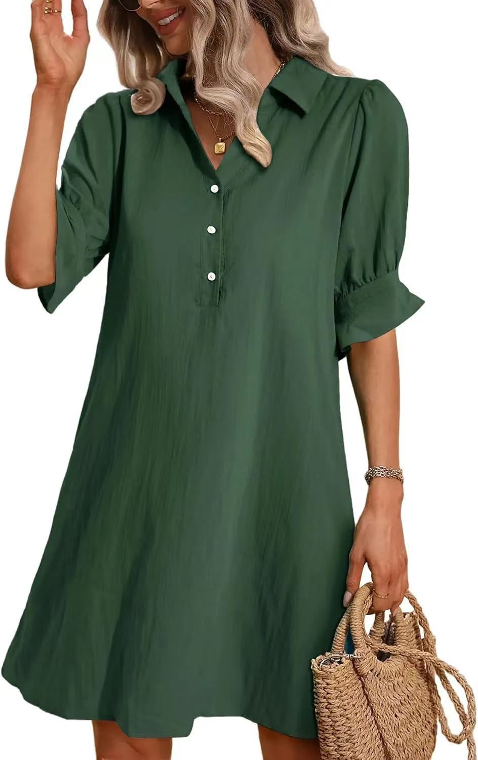 Robe chemise décontractée pour femmes avec manches courtes et poches pratiques Chic und Stil