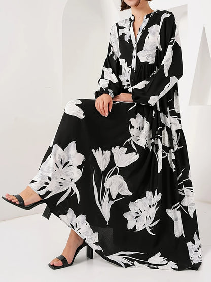 Robe maxi femme avec imprimé floral et design de bouton élégant Chic und Stil