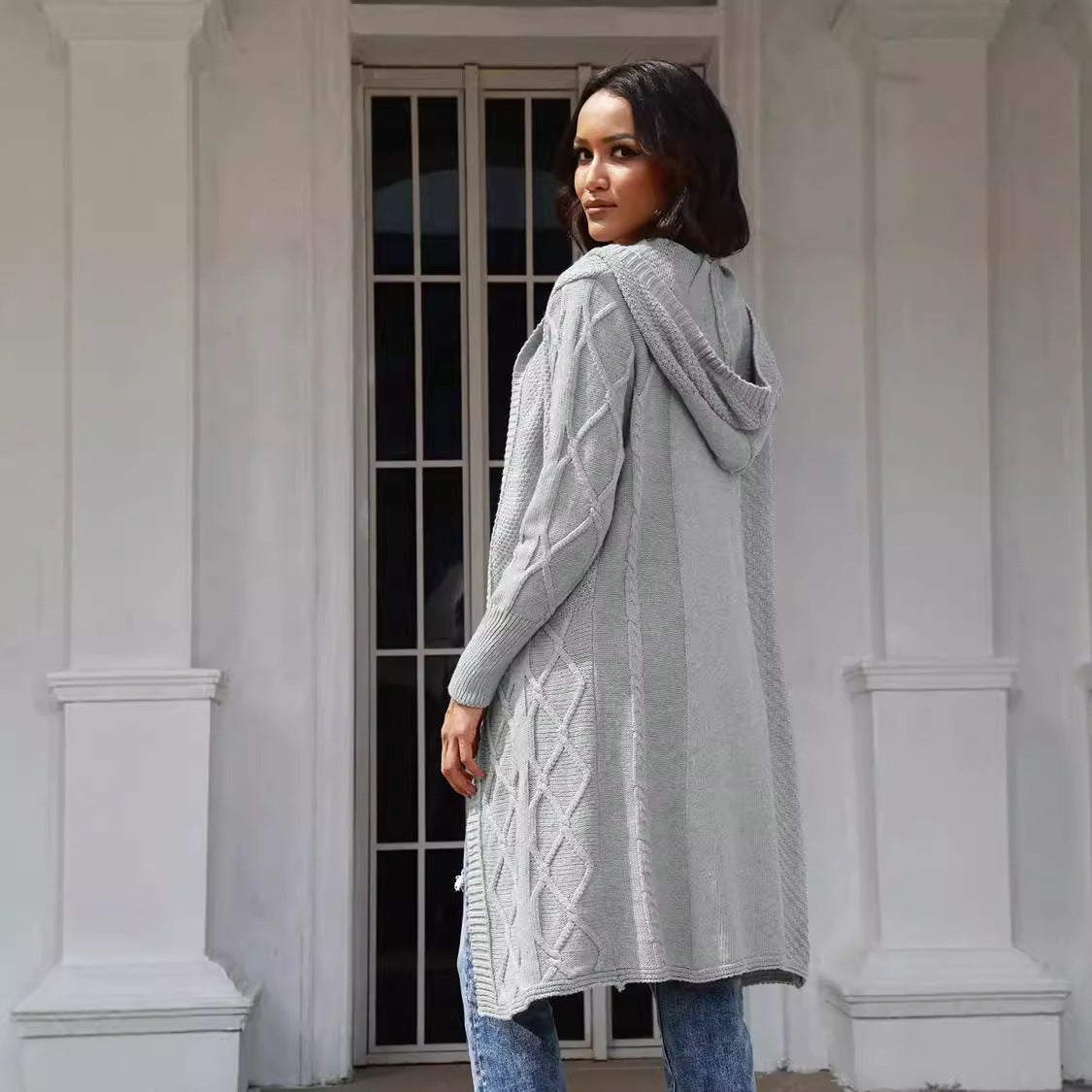 Dames Gros Tricot Cardigan avec motif torsadé élégant Chic und Stil