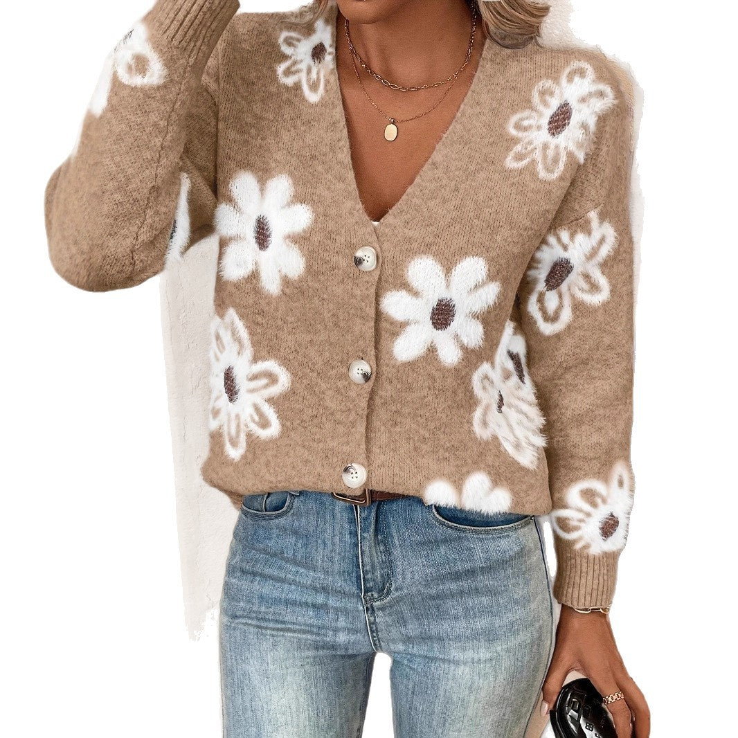 Dames cardigan floral avec décolleté en V et boutons Chic und Stil