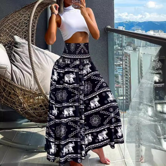 Dames imprimé tropical pantalons larges Chic und Stil