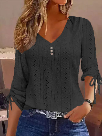 Blouse à col en V pour femmes avec détails froncés Chic und Stil
