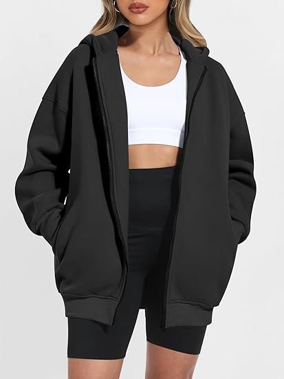Dames décontracté oversized zip-hoodie Chic und Stil