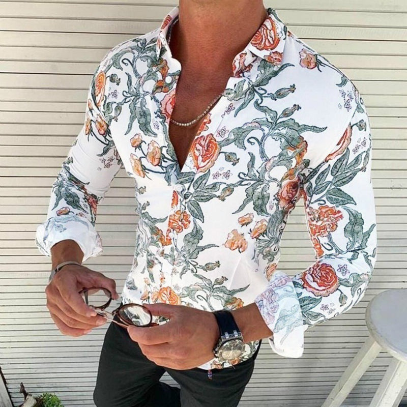 Chemise longue à manches pour hommes avec un design floral moderne Chic und Stil