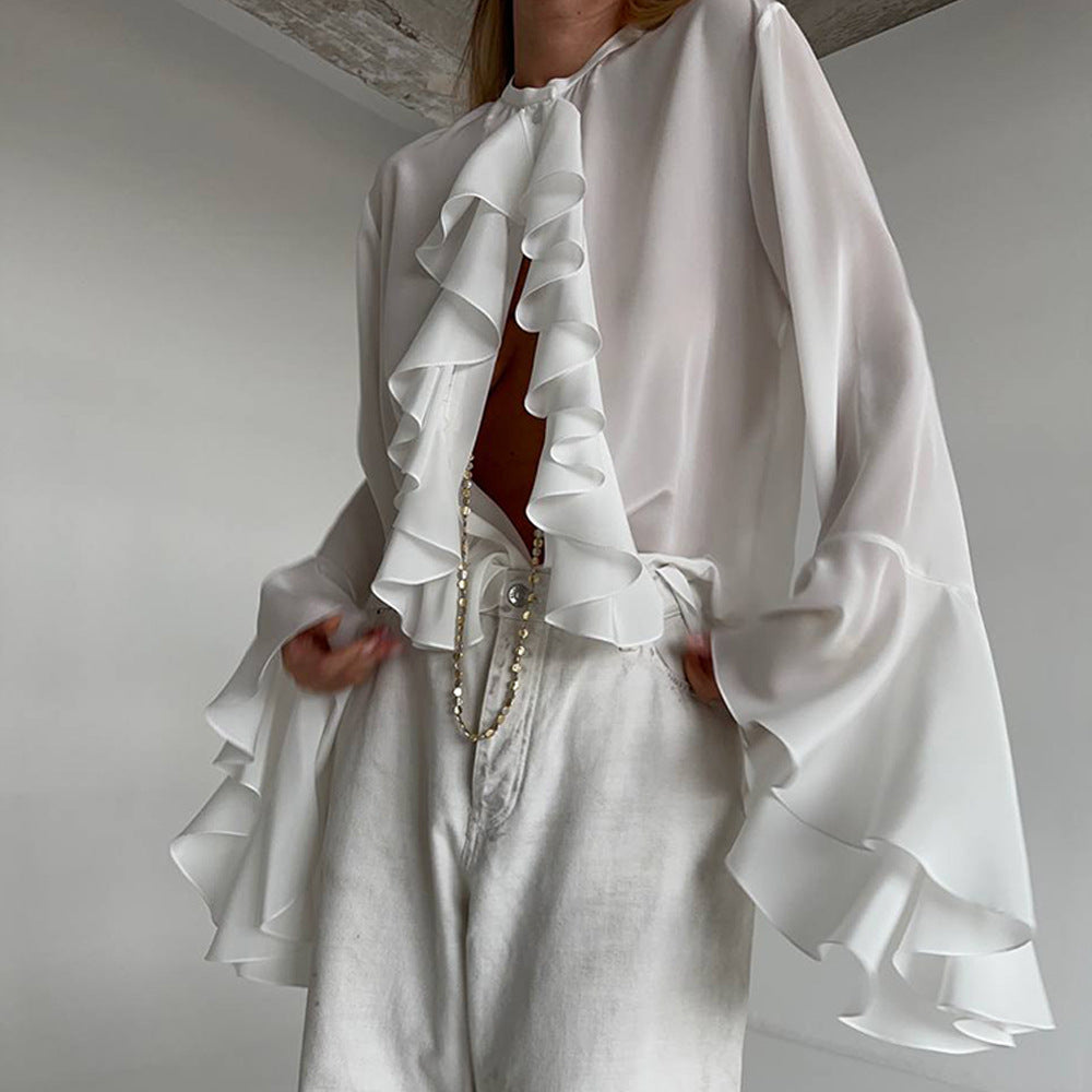Chemisier à volants pour femmes avec des manches évasées Chic und Stil