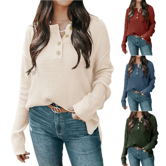 Pull oversized décontracté pour femmes avec patte de boutons et matière texturée Chic und Stil