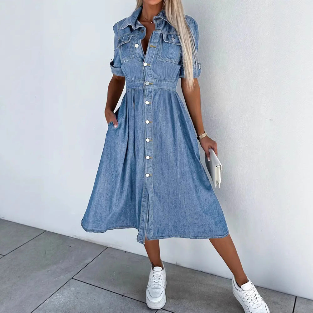 Robe chemise en denim à boutons pour femmes Chic und Stil