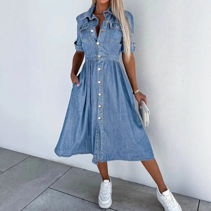 Robe chemise en denim à boutons pour femmes Chic und Stil