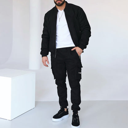 Sporty bomber jacket for men with chic cargo pants and style