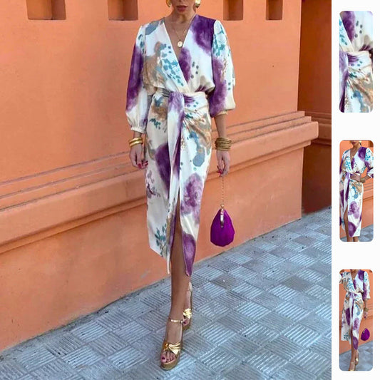 Robe élégante évasée pour femmes avec motif floral et manches larges Chic & Stil