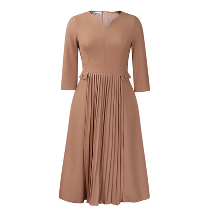 Dames Élégante Robe Midi à Plis Chic und Stil