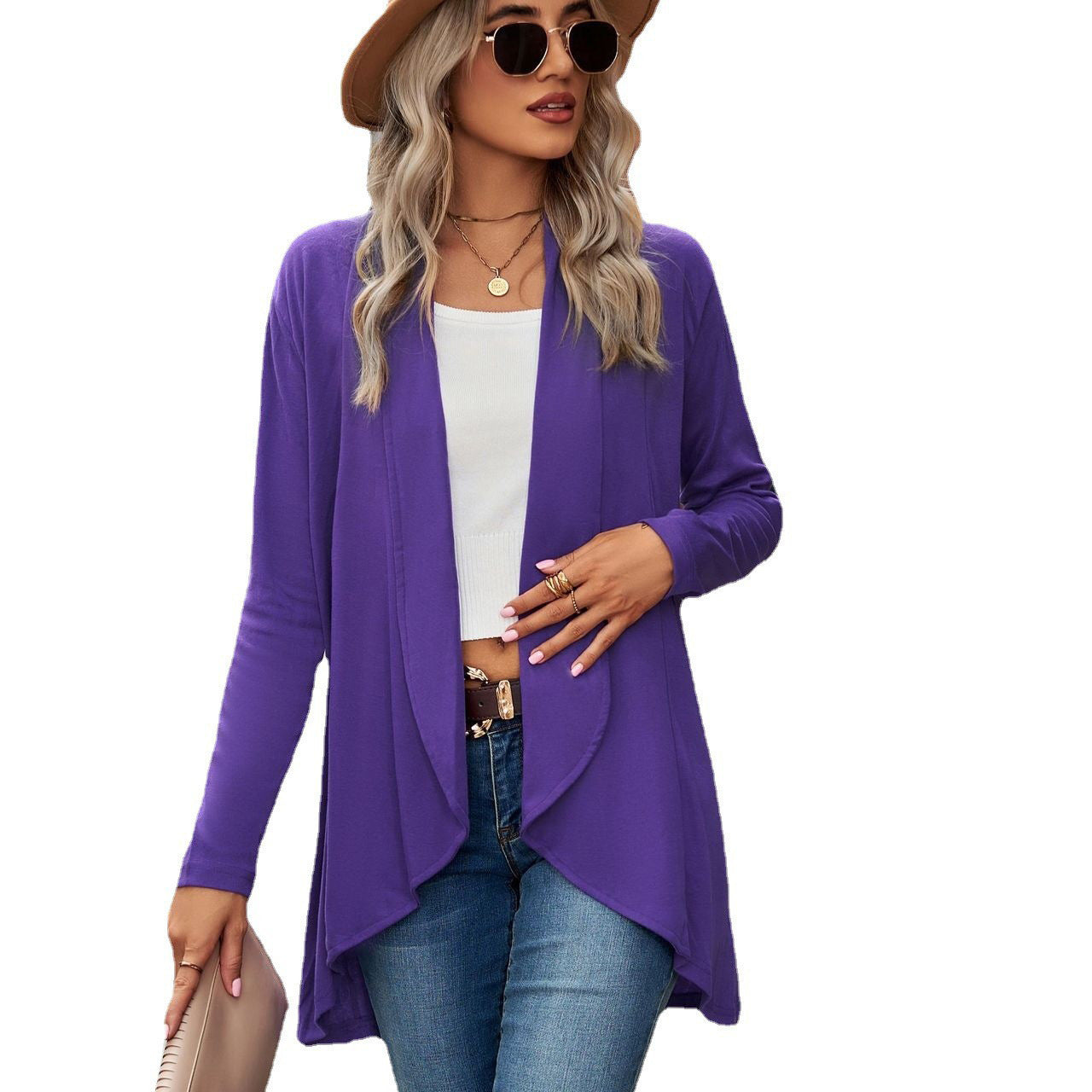 Dames décontracté long cardigan en tissu doux avec ourlet asymétrique Chic und Stil