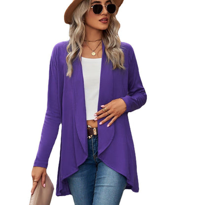 Dames décontracté long cardigan en tissu doux avec ourlet asymétrique Chic und Stil