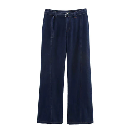 Wide leg women's jeans with tie belt and chic elegant silhouette Chic und Stil