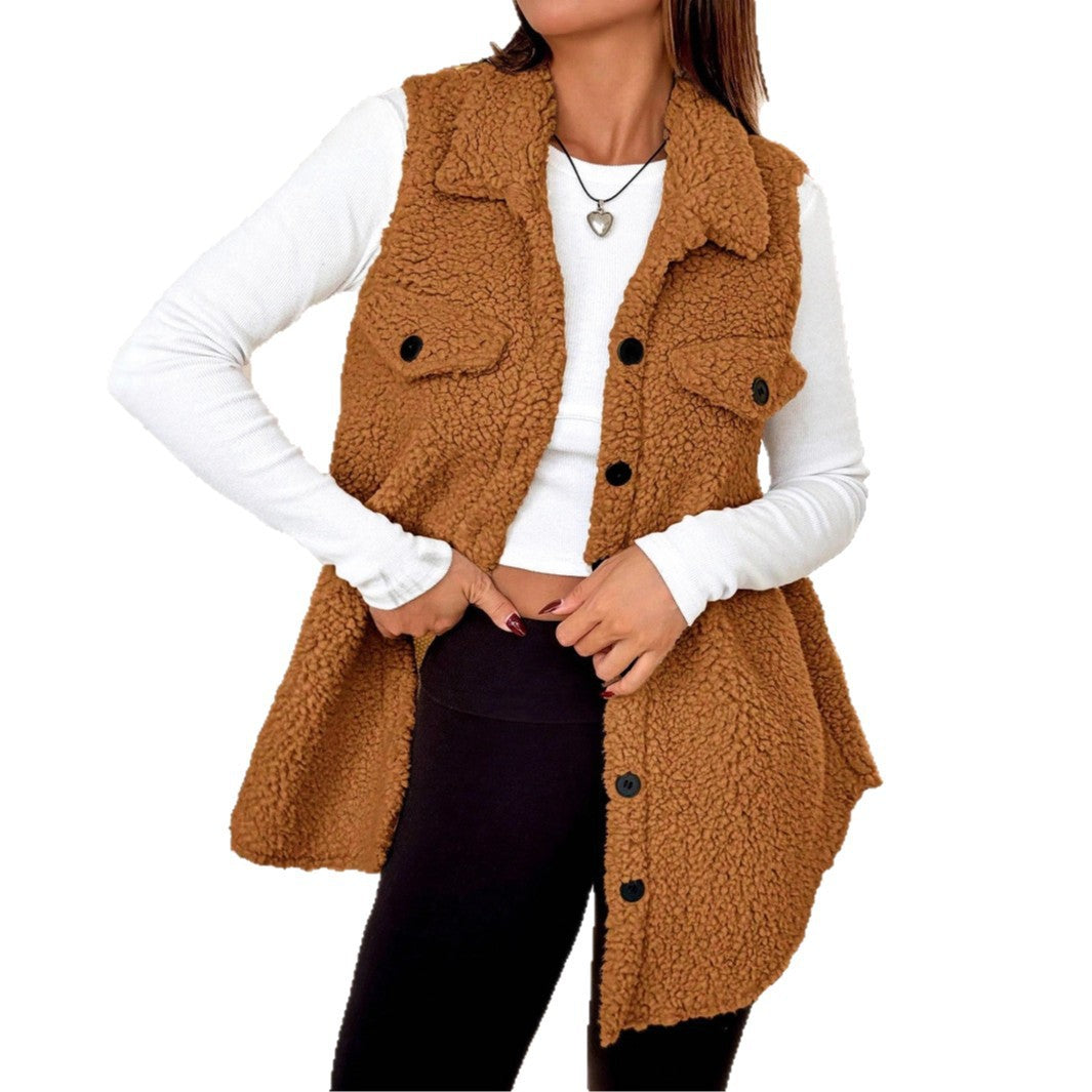 Dames gilet doux en tissu teddy avec poches pratiques Chic und Stil