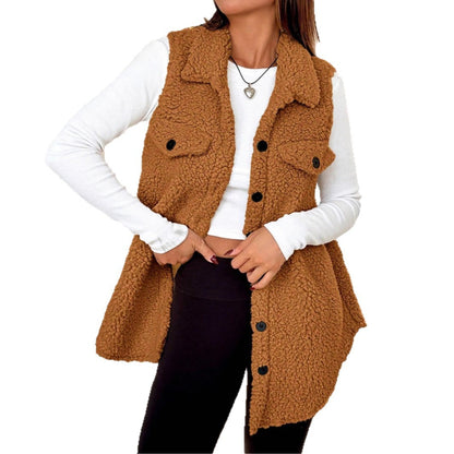 Dames gilet doux en tissu teddy avec poches pratiques Chic und Stil